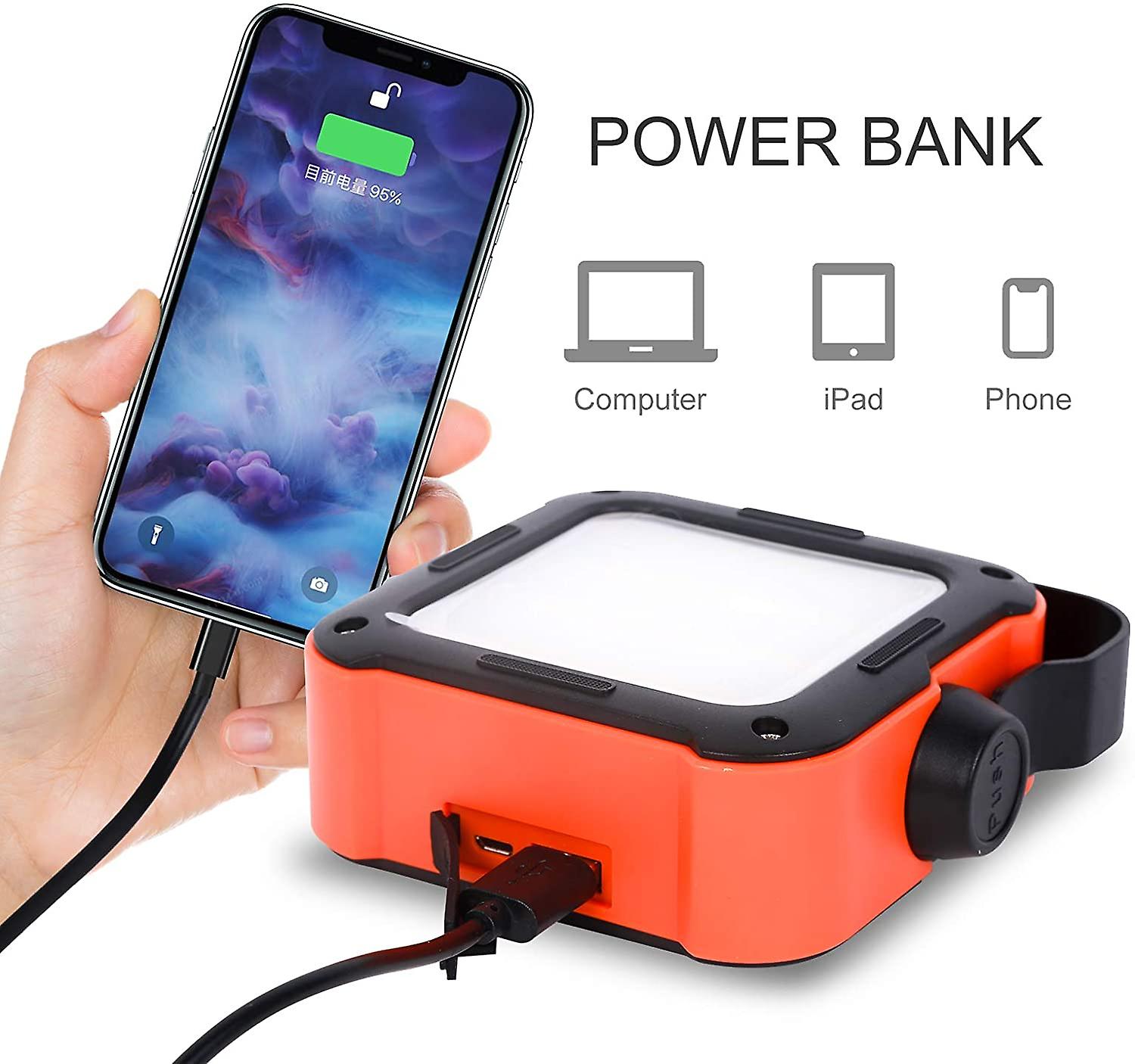 Portable Led Light Power Bank For Camping， Work， Car Repairing Outages 10000mah Adjustable Rechargeable Waterproof Flood Lantern