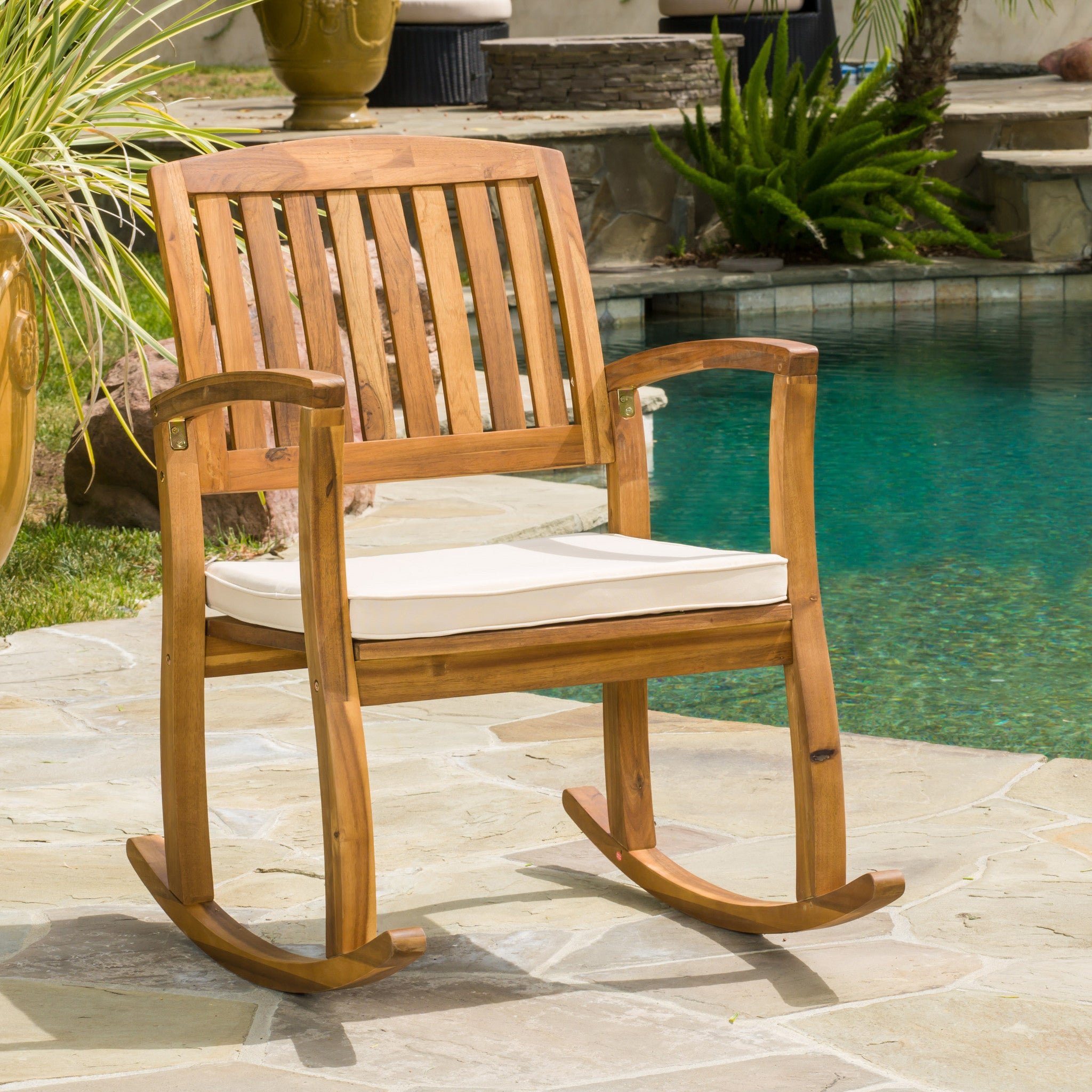 Sadie Outdoor Acacia Wood Rocking Chair with Cushion