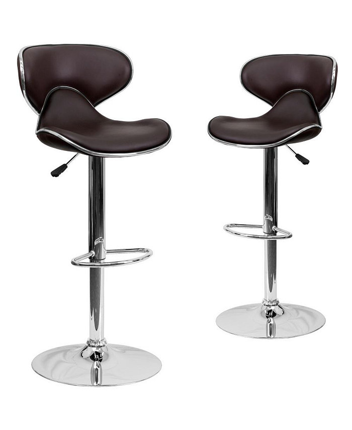 EMMA+OLIVER 2 Pack Contemporary Cozy Mid-Back Vinyl Adjustable Height Barstool With Chrome Base