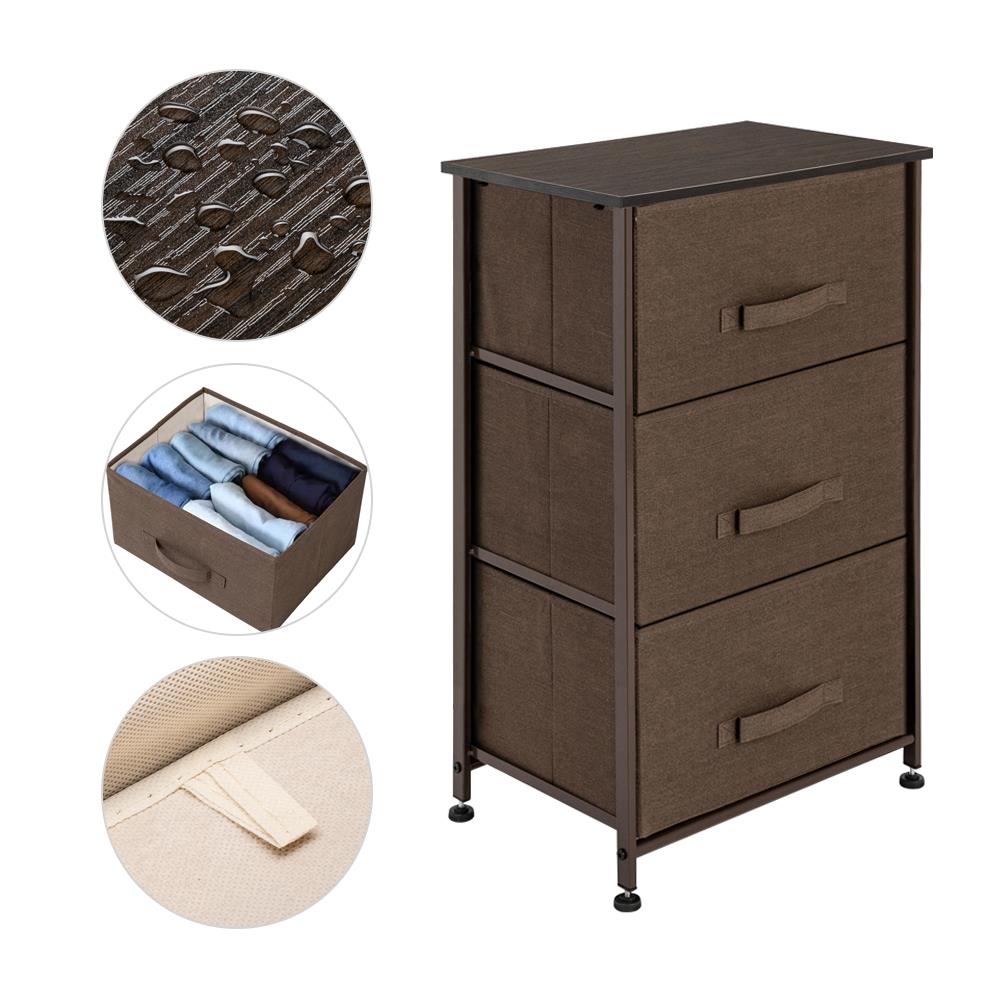 Zimtown 3-Drawers Black Modern Vertical Dresser, Brown