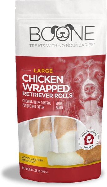 Boone Chicken Wrapped Retriever Large Rolls Dog Treats， 2 count