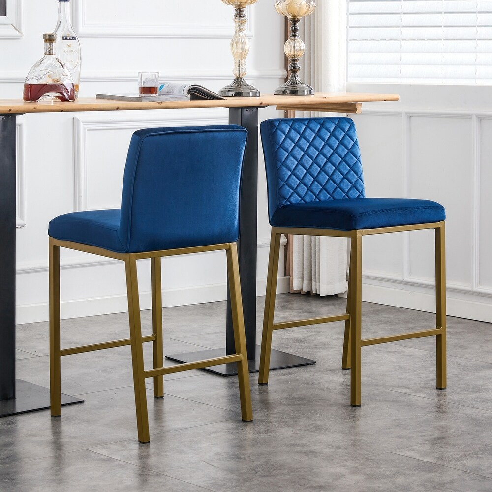 Metal Legs Velvet Bar Chair (Set of 2)