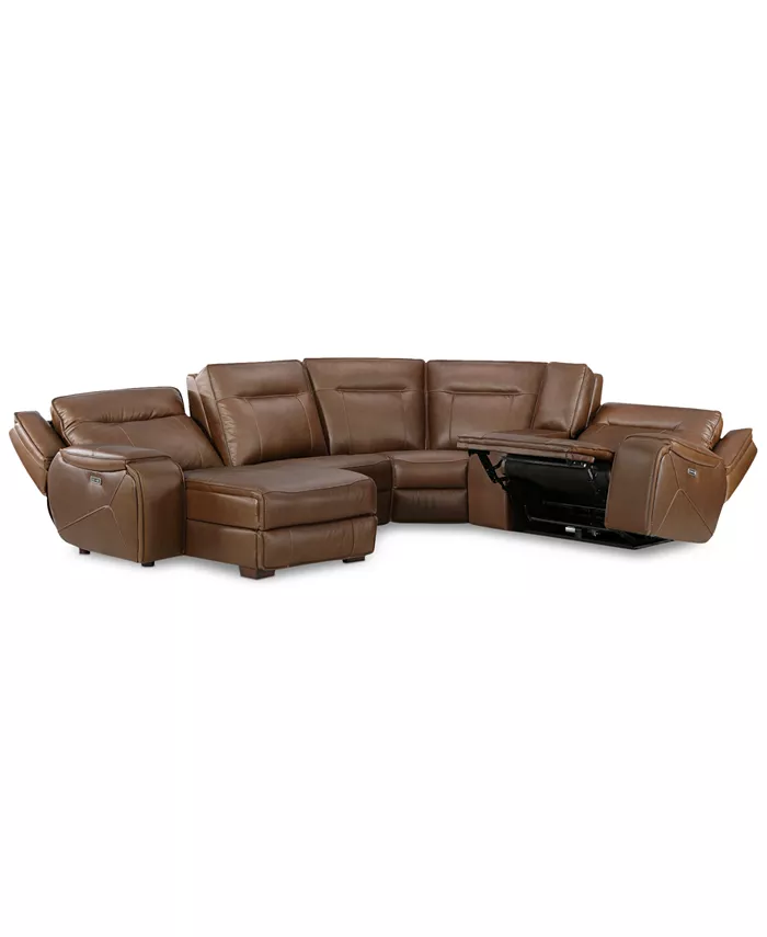 Furniture Hansley 5-Pc. Leather Sectional with Power Recliner and Chaise