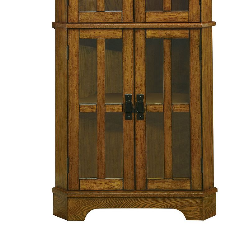 Corner Curio Cabinet With Windowpane Style Door Fronts， Brown