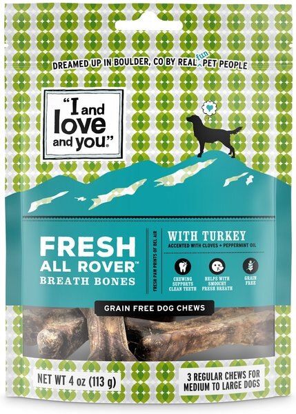 I and Love and You Fresh All Rover Breath Bones Grain-Free Dental Dog Treats， Regular