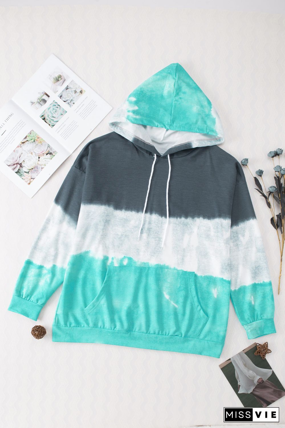 Green Gradient Colorblock Pullover Hoodie