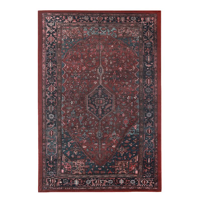 Superior Floral Pattern Bordered Washable Indoor Rug