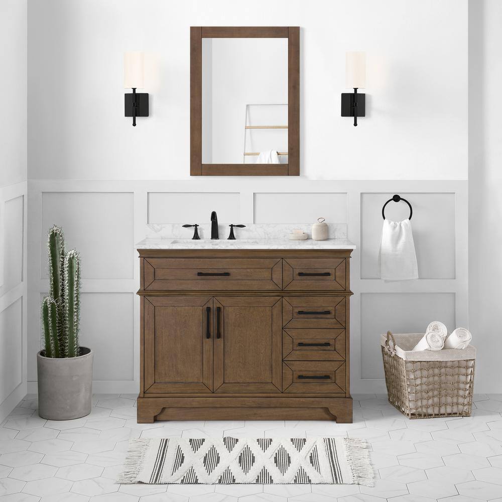 Home Decorators Collection Cherrydale 42 in. W x 22 in. D x 34.50 in. H Bath Vanity in Almond Latte with White Cultured Marble Top Cherrydale 42AL