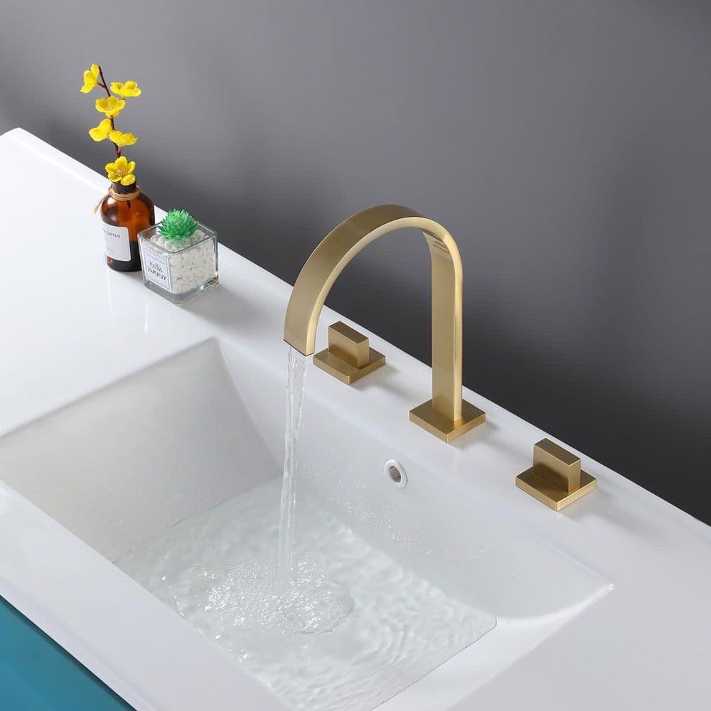 IHOMEadore 8 in Widespread Double Handles Bathroom Faucet in Brushed Gold