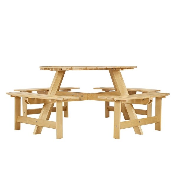 Outdoor round wooden picnic set with umbrella hole (6 persons/8 persons)