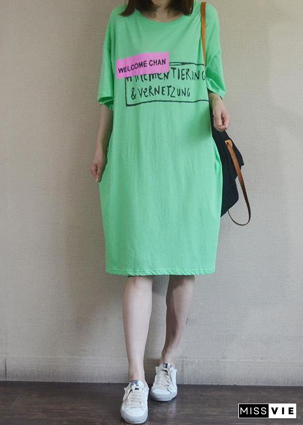 DIY cotton dresses Sweets Summer Loose Letter Casual Straight Dress