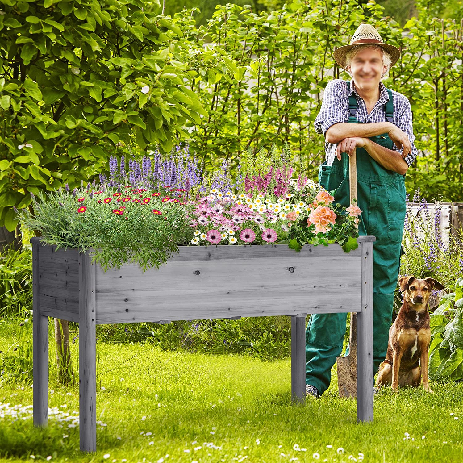 Raised Planter Bed  with Legs Elevated Wood Flower Boxes Standing with Stable Rectangle Structure for Vegetables Flowers Herbs Planting, Gray