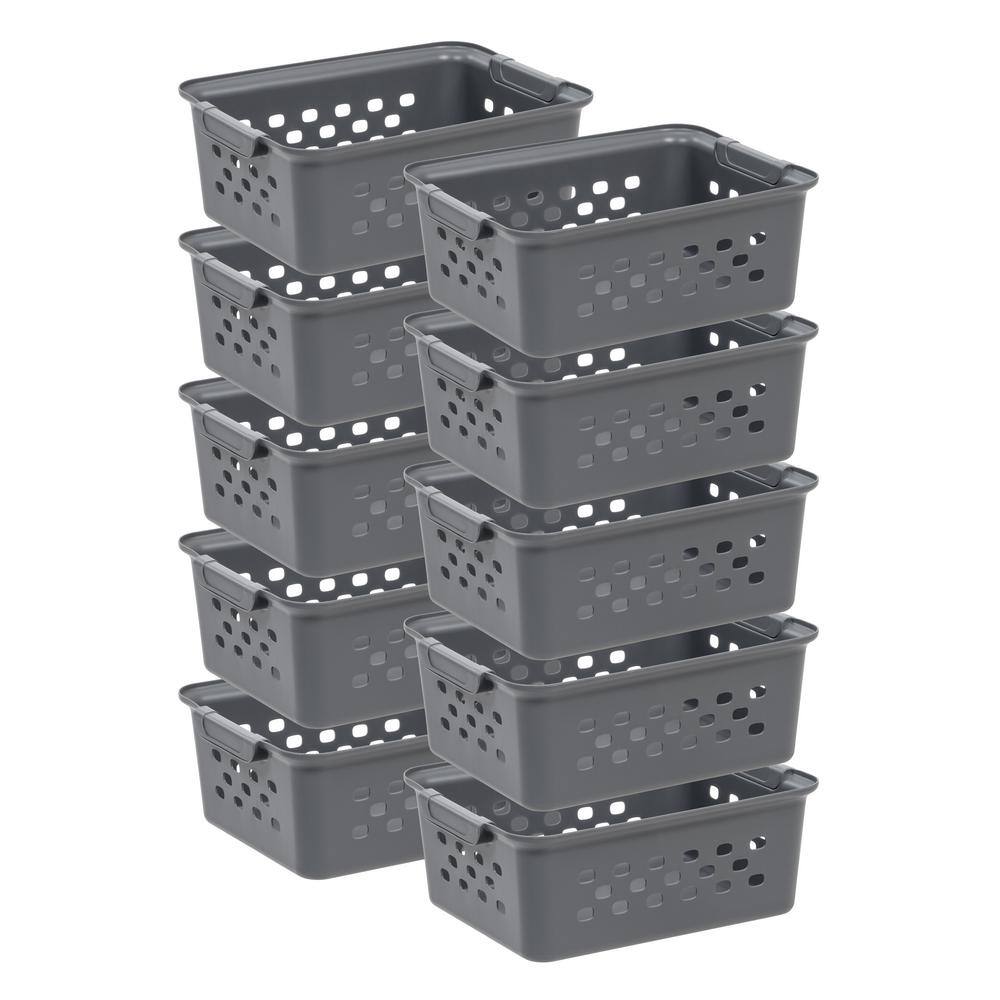 IRIS 7 qt. Organizer Storage Basket in Gray with Built in Handle (10-Pack) 500164