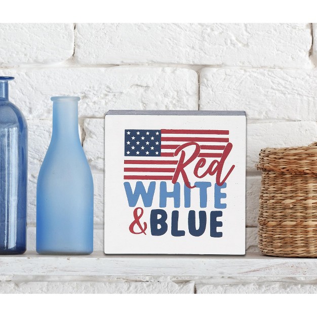 C amp f Home Red White amp Blue 4th Of July Shelf Block