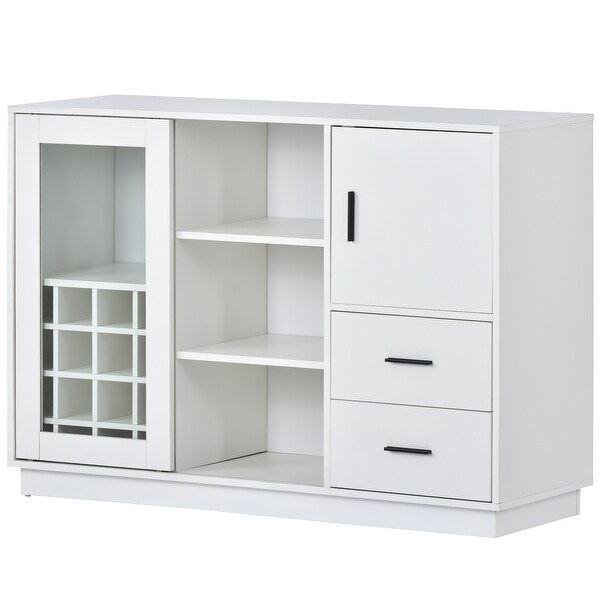 White Kitchen Sideboard with 16 Bar Wine Compartment and Wineglass Holders