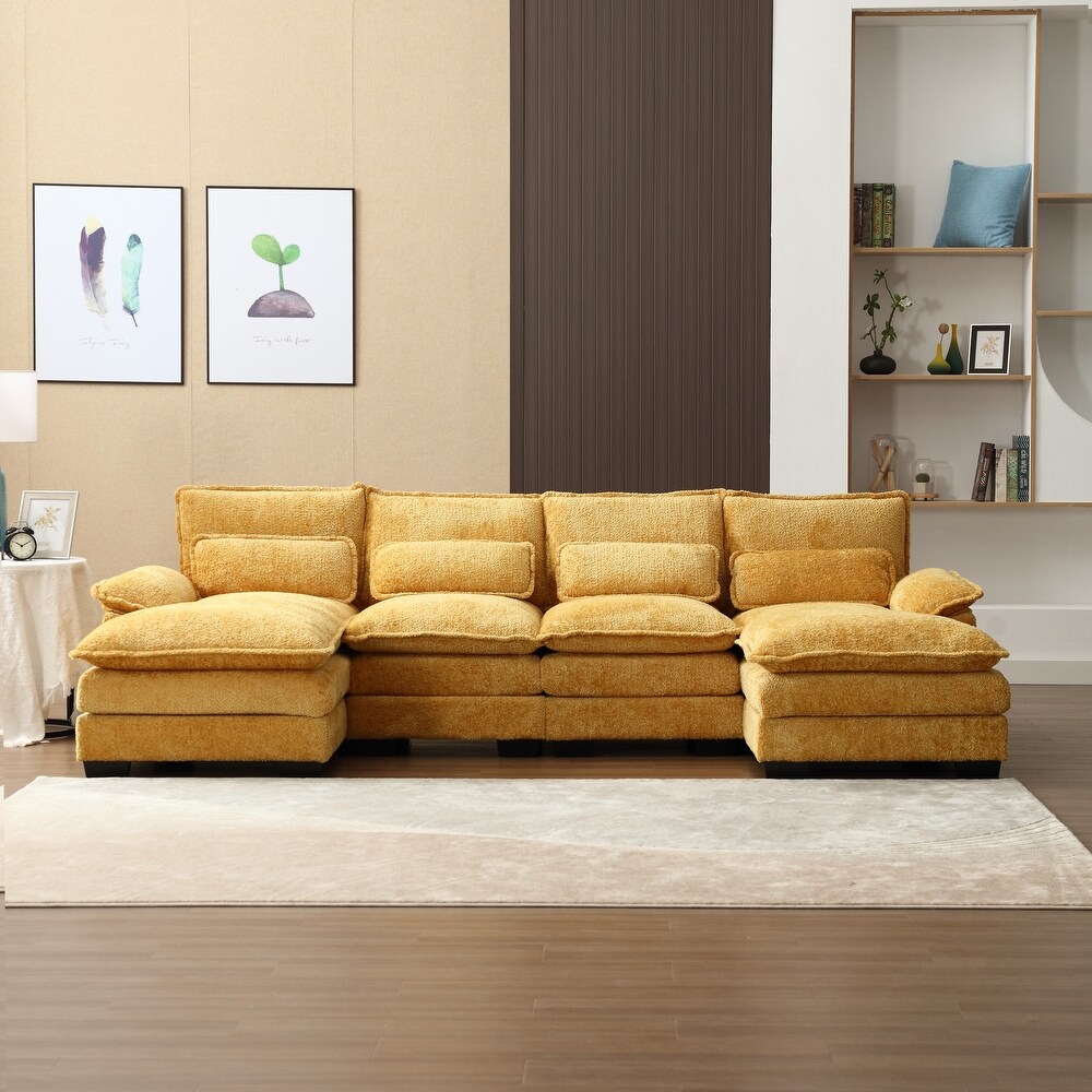 U shaped Sectional Sleeper Sofa Reversible Modular Couch  Yellow