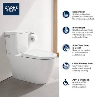 GROHE Essence 2-piece 1.28 GPF Single Flush Elongated Toilet with Left Hand Trip Lever in Alpine White Seat Included 39675000