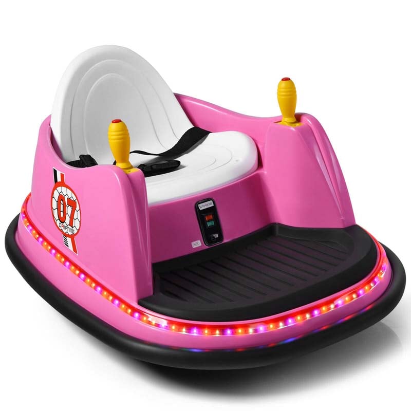 6V Kids Ride On Bumper Car 360-Degree Spin Race Toy with Dual Joysticks, Flashing LED Light, Remote Control