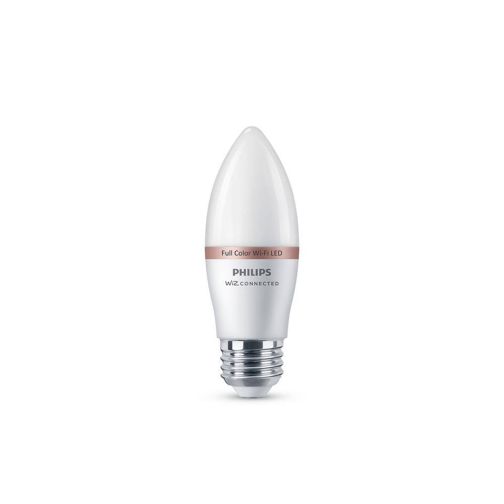 Philips 40-Watt Equivalent B12 Smart Wi-Fi LED Color Changing E26 Medium Base Light Bulb Powered by WiZ with Bluetooth (1-Pack) 573279