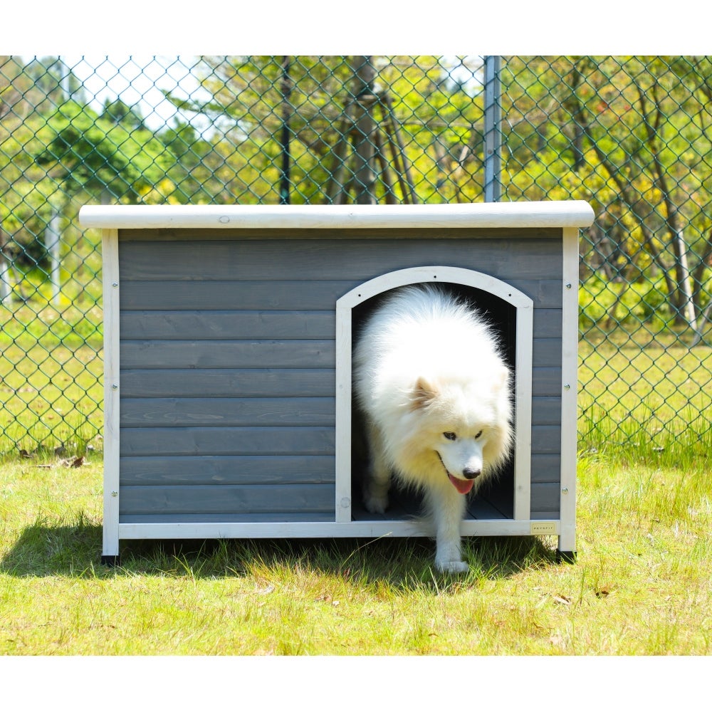 Outdoor Wooden Dog House with Removable Floor and Open-up Roof Grey - Overstock - 37397542