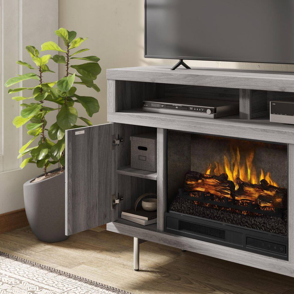 SCOTT LIVING CESTONI 48 in. Freestanding Media Console Wooden Electric Fireplace in Medium Gray Ash HDSLFP48L-3A