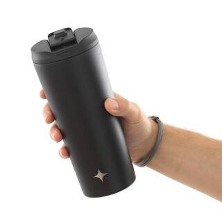 JoyJolt 20 oz. Black Vacuum Insulated Stainless Steel Tumbler with Flip Lid and Straw Lid Options JVI10400