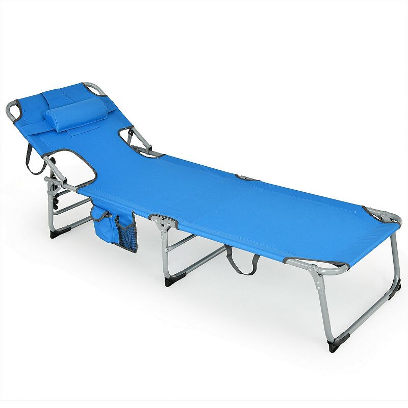 Folding Beach Lounge Chair with Pillow for Outdoor