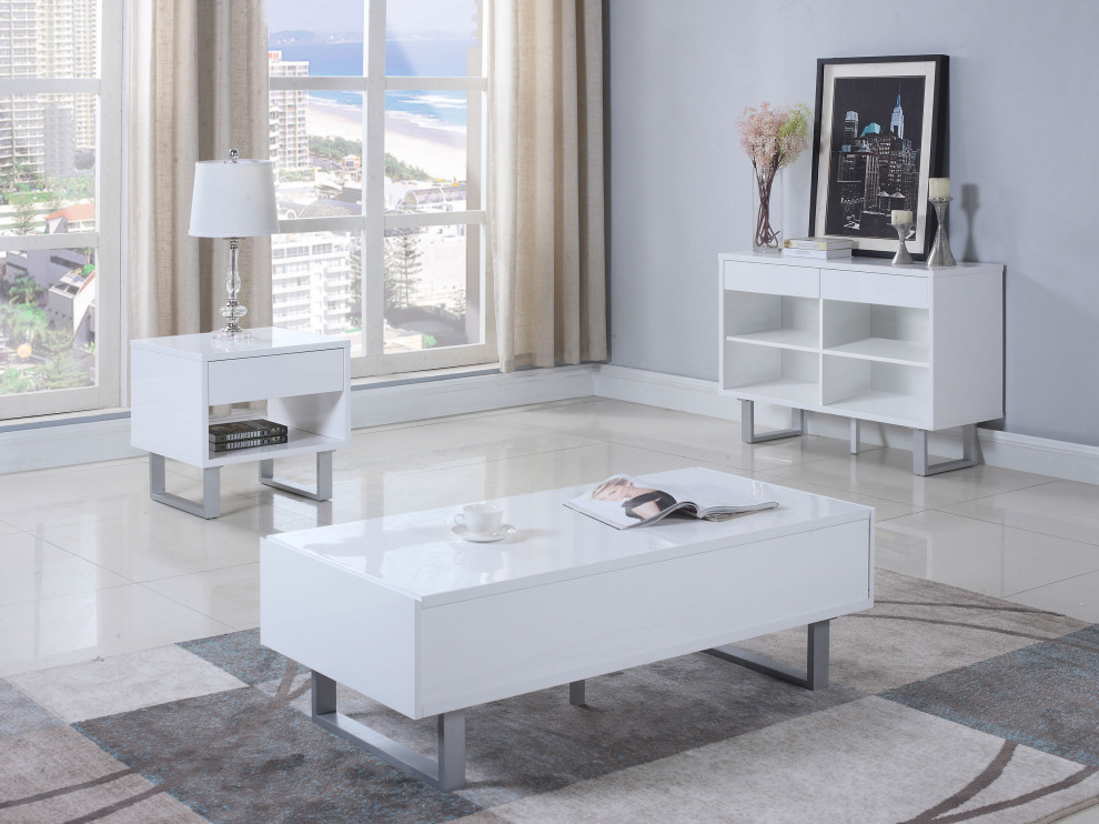 Atchison 1 drawer End Table High Glossy White   Modern   Side Tables And End Tables   by Modon  Houzz