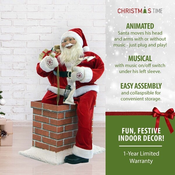 Christmas Time 4Ft. Music and Motion Santa Claus in the Chimney，Animated Indoor Christmas Holiday Home Decor