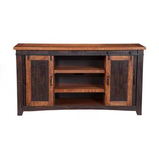 Martin Svensson Home Santa Fe Antique Black and Age Distressed Pine Metal TV Stand Fits TVs Up to 70 in. with Cable Management 90905