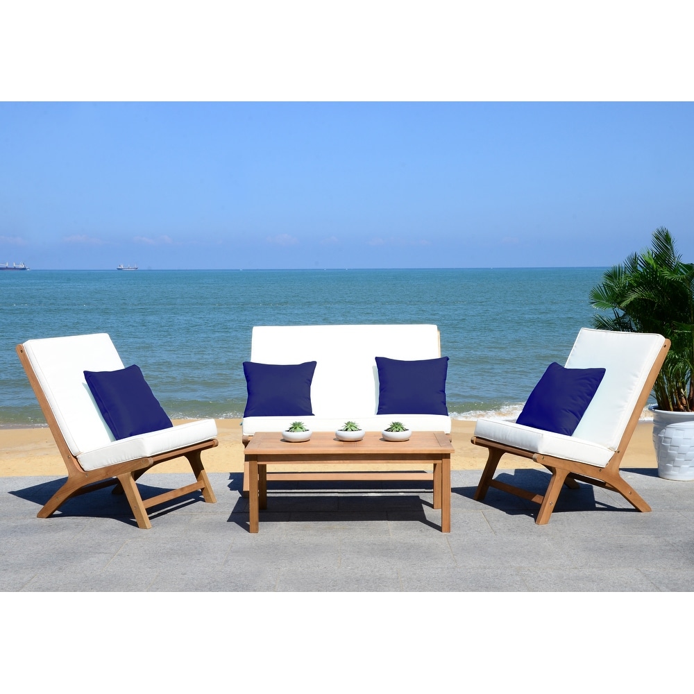 SAFAVIEH Outdoor Chaston 4 Piece Conversation Patio Set with Accent Pillows