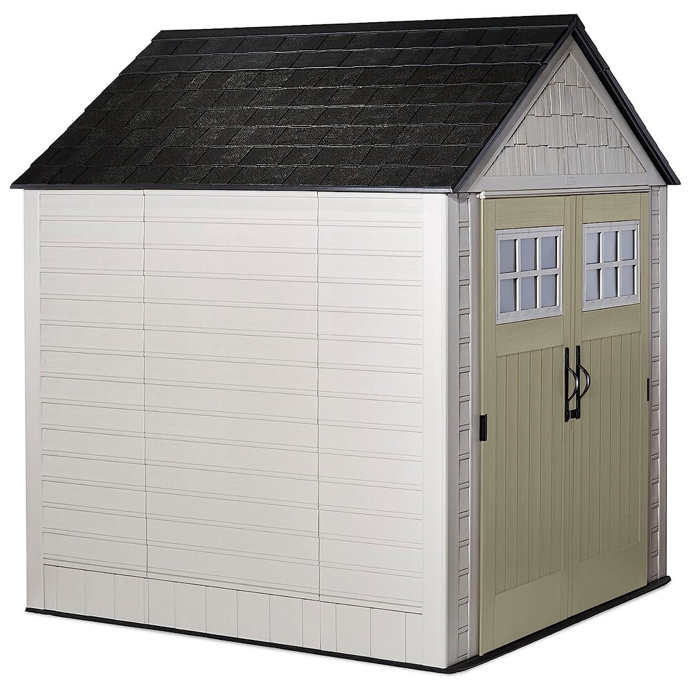 Rubbermaid 7x7 Ft Durable Weather Resistant Resin Outdoor Storage Shed  Sand   260