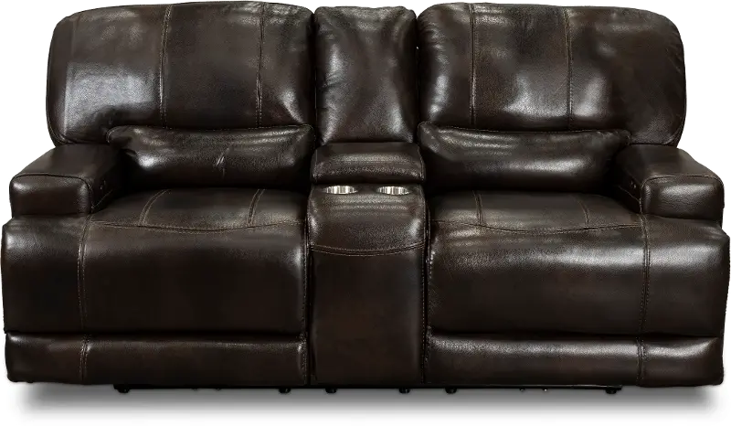 Omega Brown Leather Power Reclining Loveseat with Console