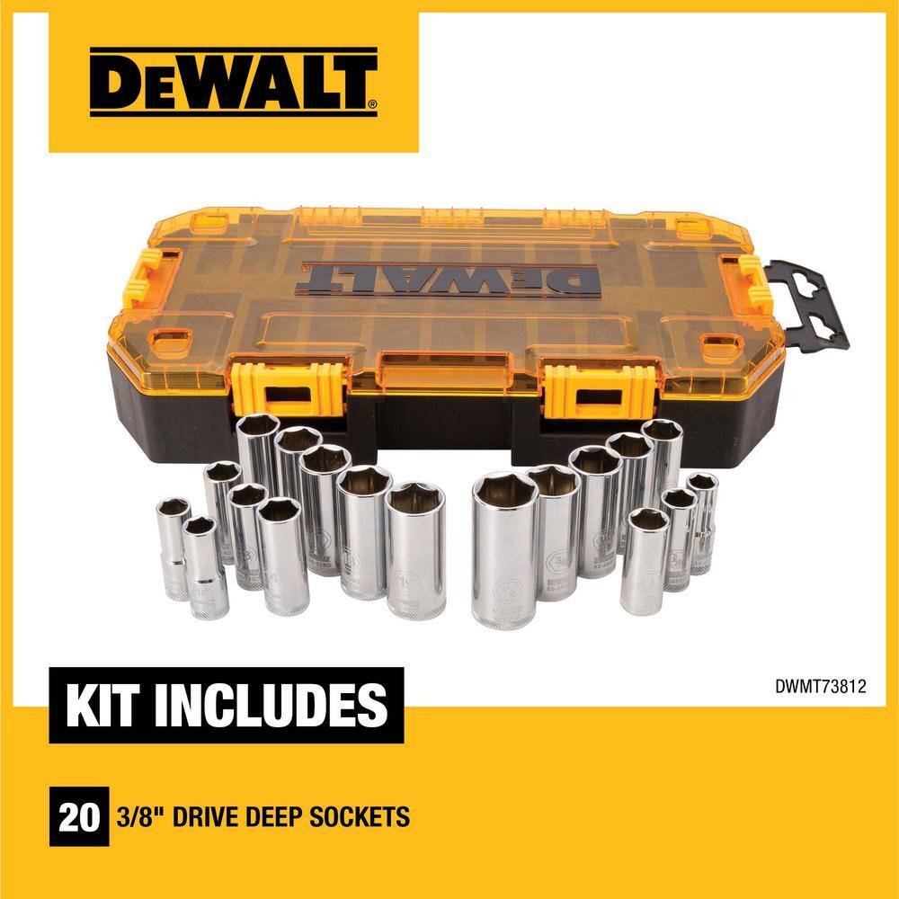 DW 38 in. Drive Deep Combination Socket Set with Case (20-Piece) DWMT73812