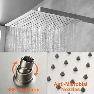 Aurora Decor ACAD Single-Handle 3-Spray Square High Pressure WALL Mount Bathroom Brass 12 In Rainfall Shower Faucet in Brushed nickel DSFSMDH2B3BN12