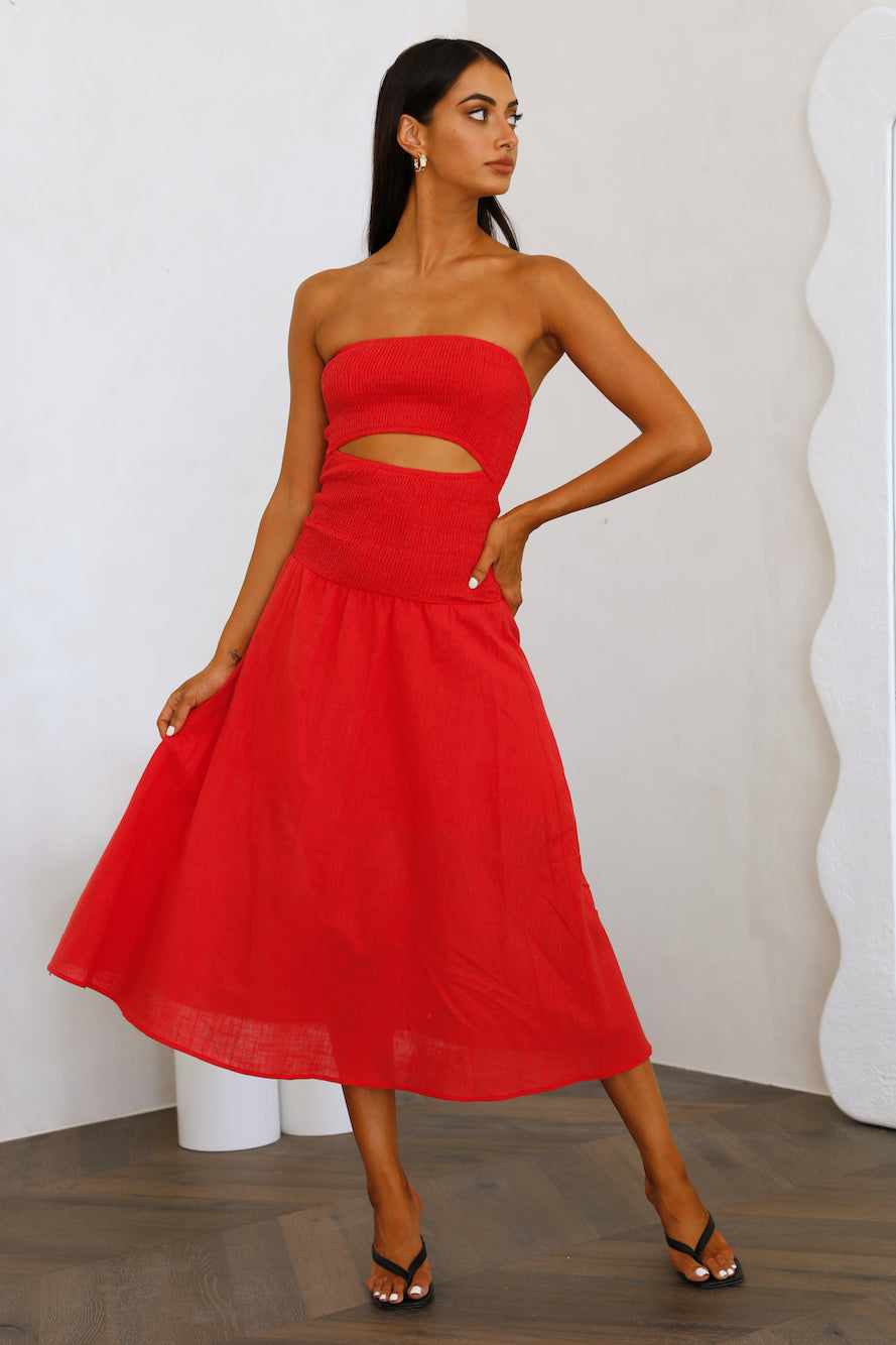 Crimson Horizons Midi Dress Red