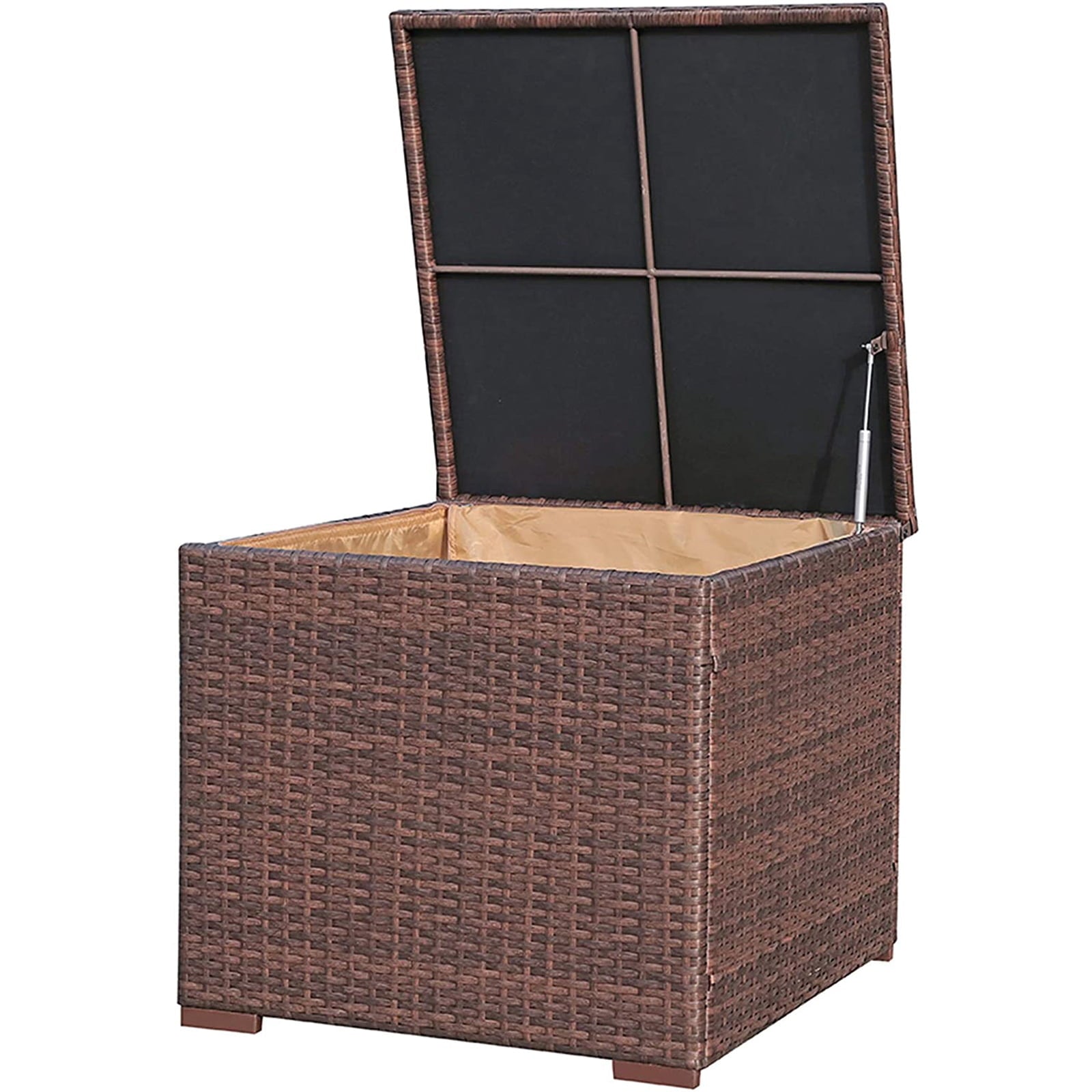 Outdoor Storage Box, 88-Gallon Patio Rattan Storage Deck Box with Hinged Lid, Weather-resistant PE Wicker Container for Patio Cushions, Gardening Tools and Pool Toys, Brown