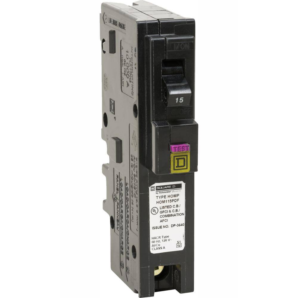 Square D Homeline 15 Amp Single-Pole Plug-On Neutral Dual Function (CAFCI and GFCI) Circuit Breaker HOM115PDFC