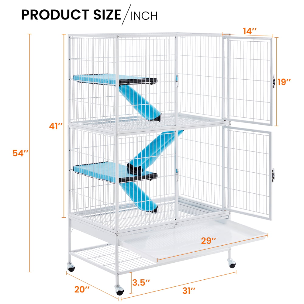 SmileMart 2-Story Rolling Metal Small Animal Cage for Adult Rats， Ferrets， Chinchillas and Guinea Pigs， Hammered White