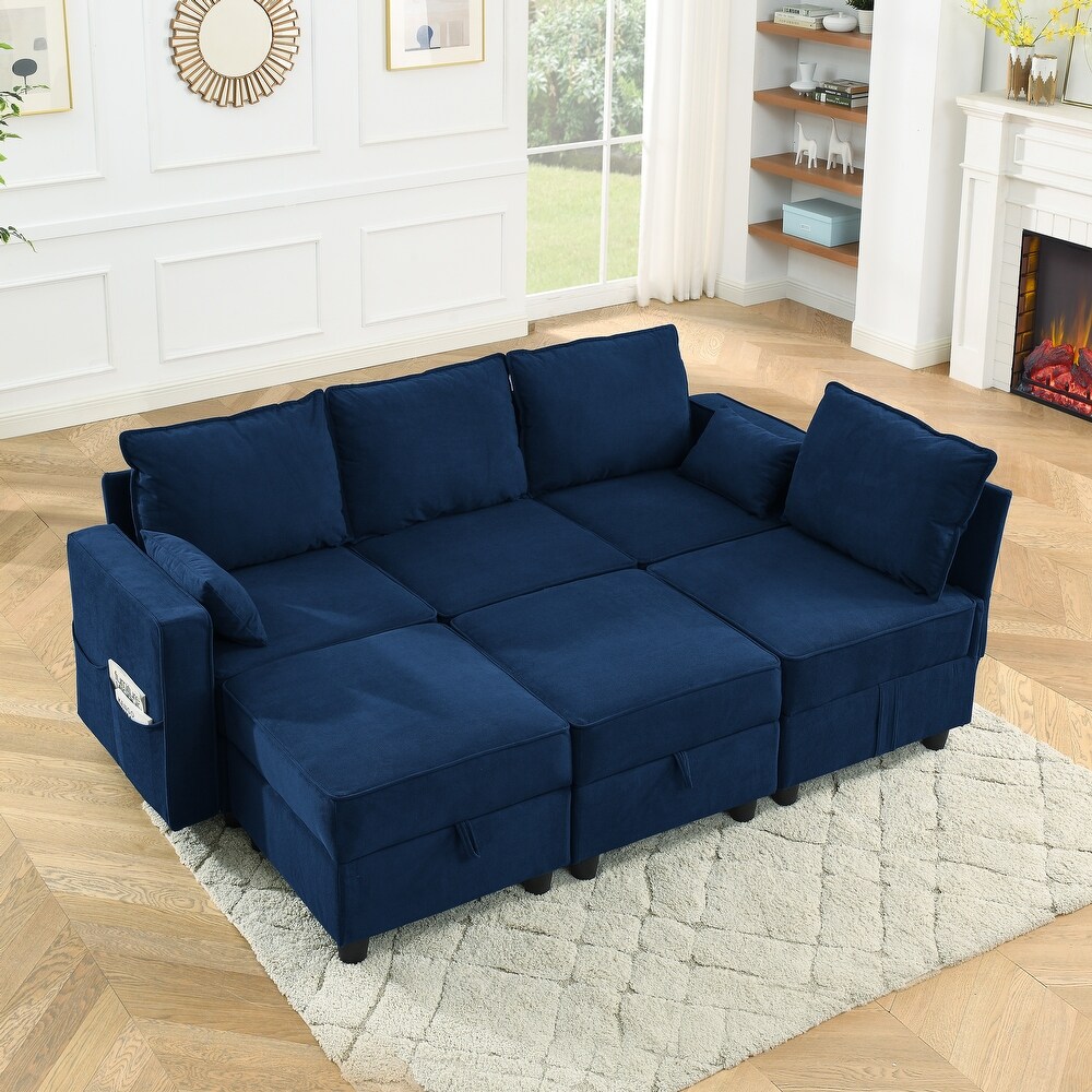 U Shape Modular Sectional Sofa  6 Storage Seat  Corduroy Velvet Sofa Bed Couch