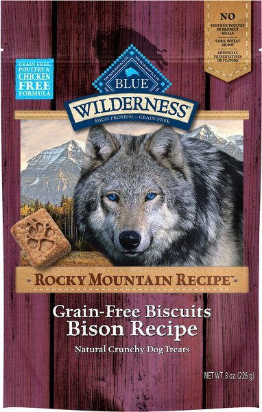 Blue Buffalo Wilderness Rocky Mountain Bison Recipe Biscuits Grain-Free Dog Treats， 8-oz bag