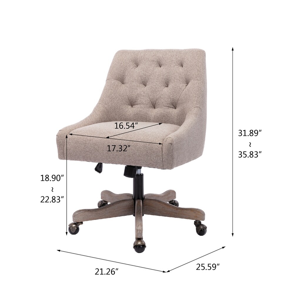 Linen Rotate Office Chair Adjustable Accent Chair with Lumbar Support