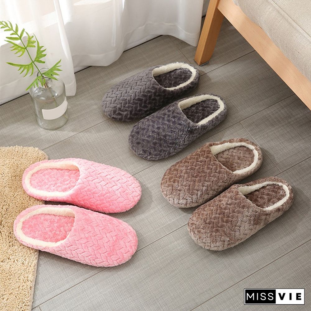 Ladies Fashion Plus Size Soft Bottom Plush Slippers Non-Slip Wooden Floor Indoor Couples Cotton Slippers