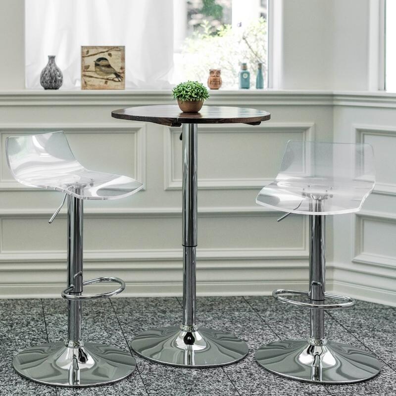 Acrylic Stool with Adjustable Height， Stainless Steel Base， Set of 4