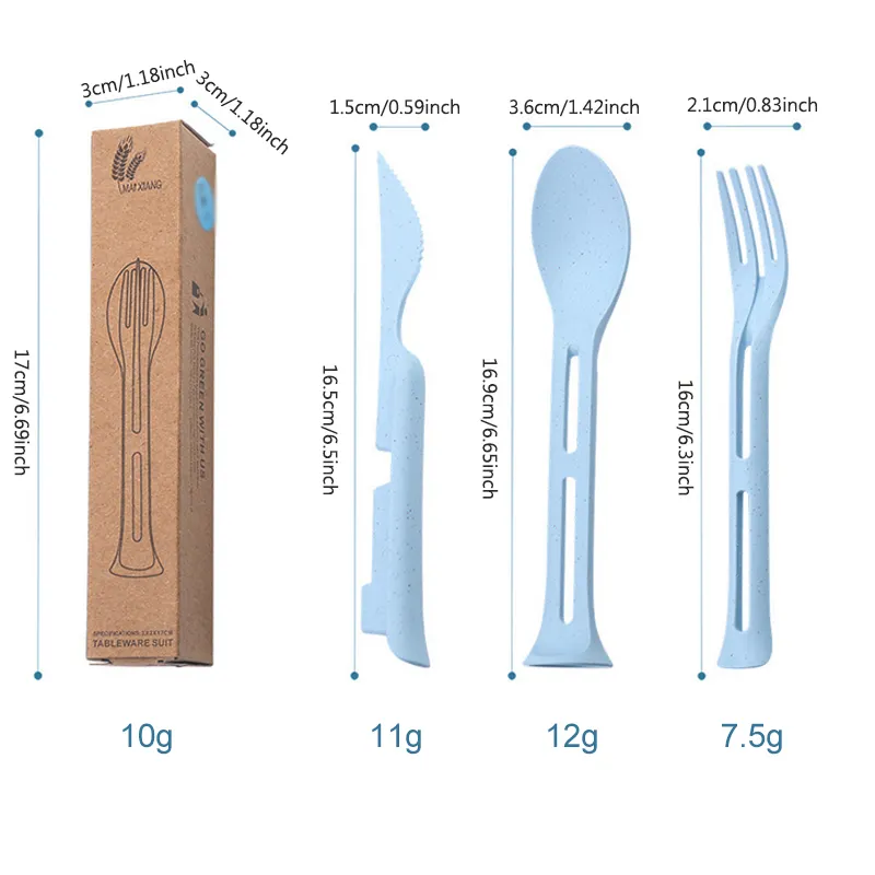 3 In 1 Wheat Straw Kids Cutlery Set Portable Student Travel Outdoor Camping Household Knife Fork Spoon Tableware set