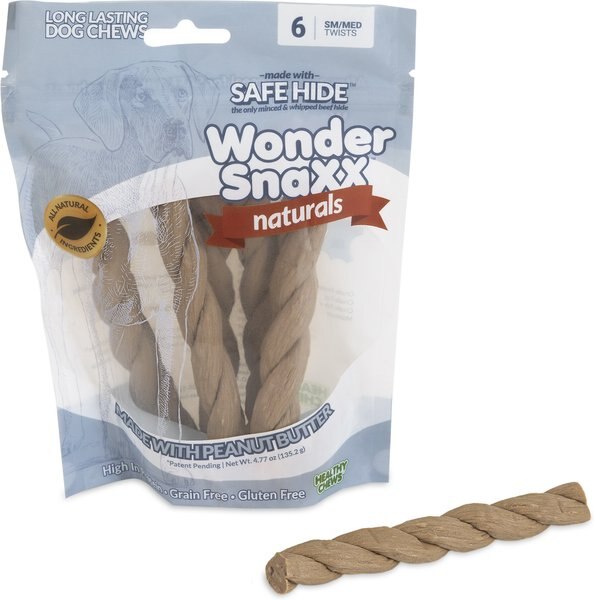 Petmate Wonder SnaXX Naturals Twists Peanut Butter Grain-Free Dog Treats， Small/Medium， 6 count