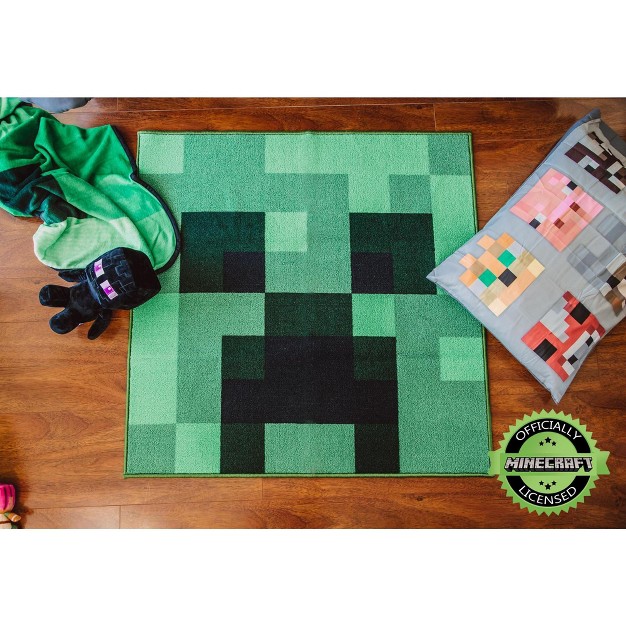 Ukonic Minecraft Creeper Indoor Area Rug Creeper Minecraft Rug 39 inch Square Area Rug