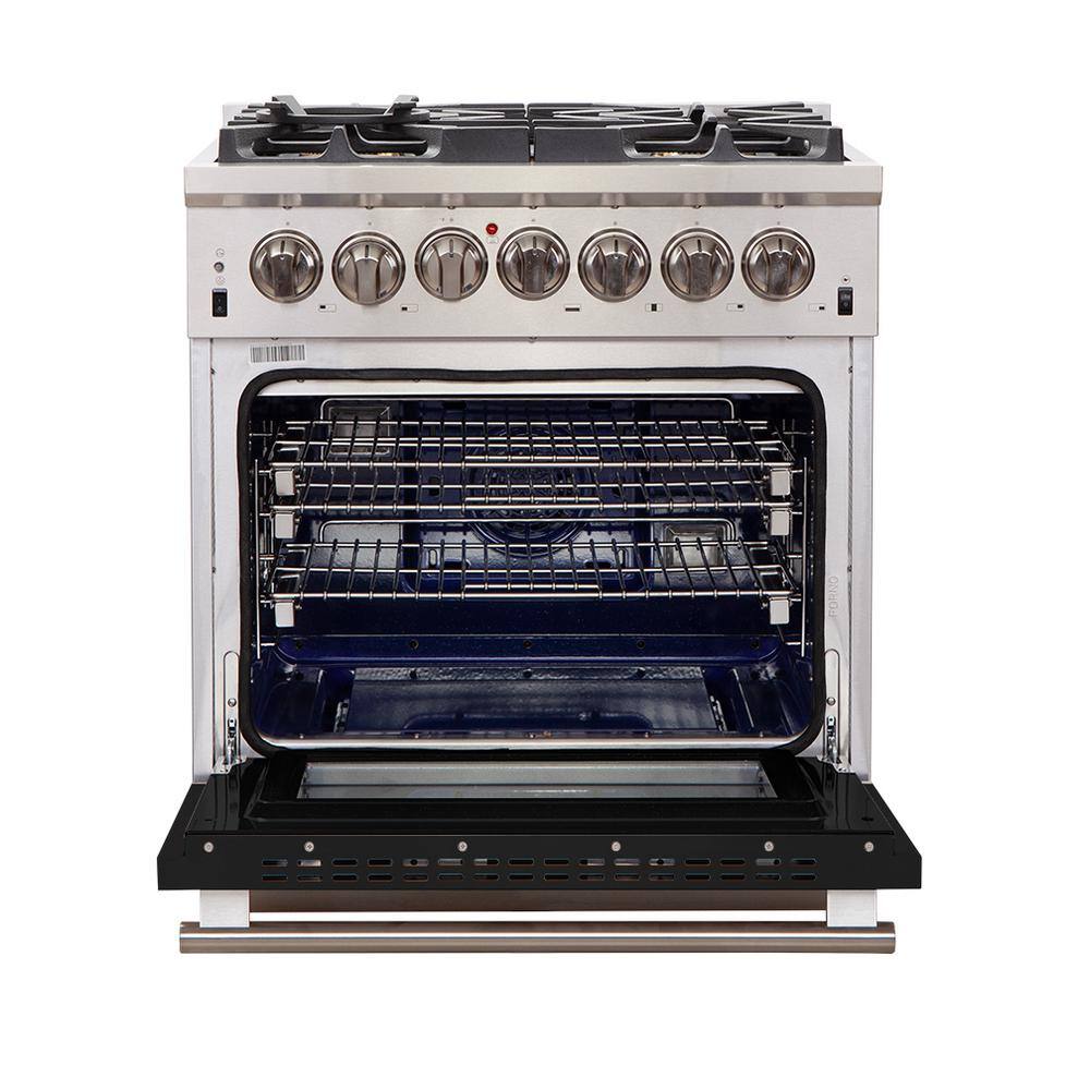 Forno Capriasca 30 in. 4.32 cu. ft. Oven Gas Range with 5 Gas Burners in Stainless Steel with Black Door FFSGS6260-30BLK