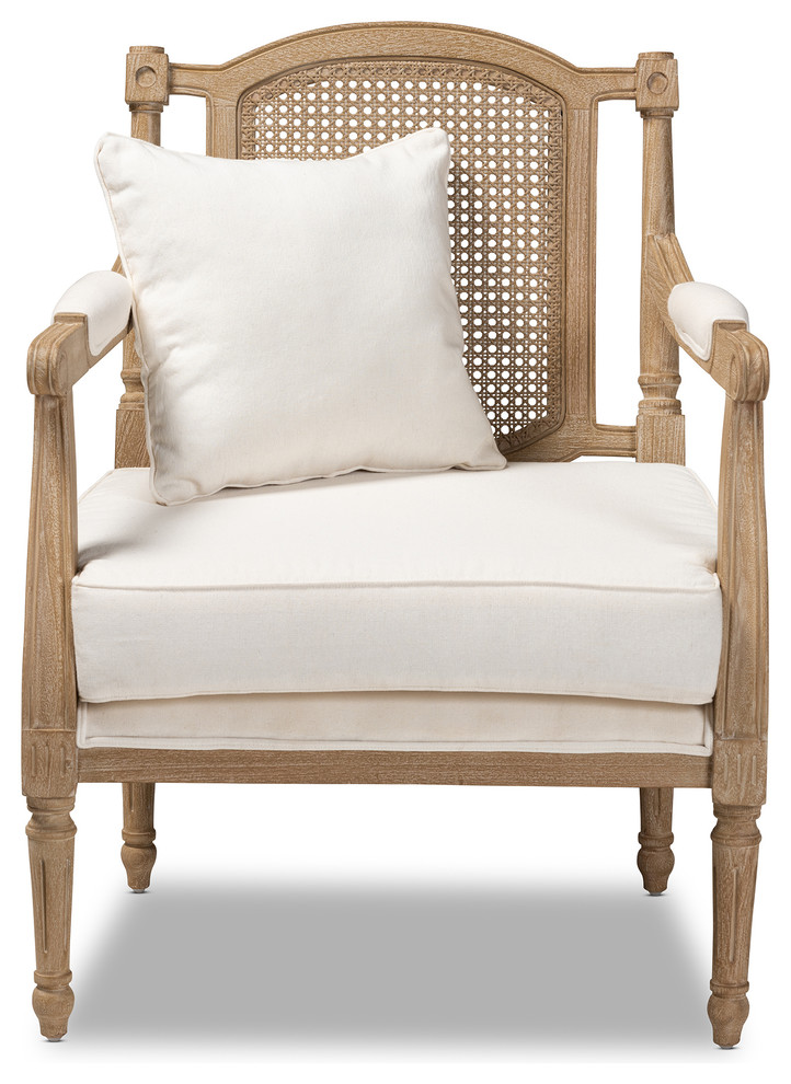 Ferrella French Ivory Fabric Upholstered Whitewashed Wooden Armchair  Ivory/Oak   Tropical   Armchairs And Accent Chairs   by Baxton Studio  Houzz