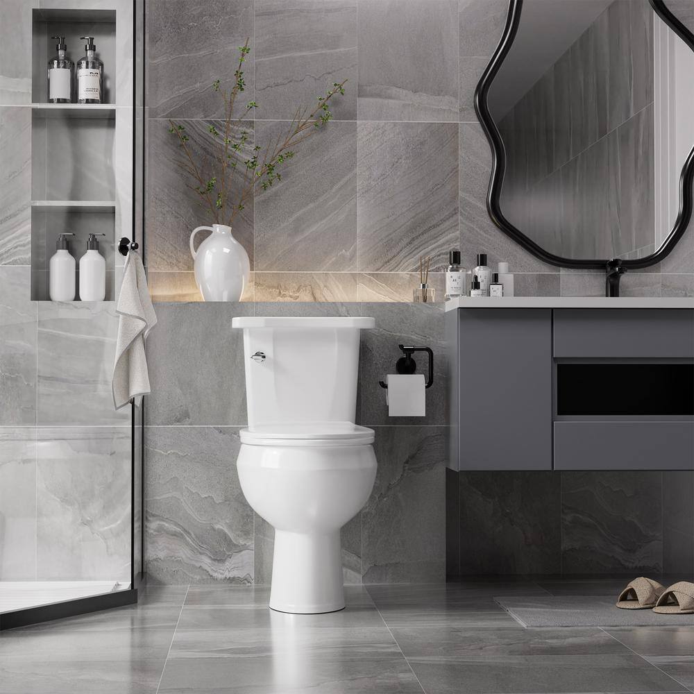 Two-Piece 1.28 GPF Single Flush Elongated Toilet in White Seat Included HKD-TTPT2468S-W